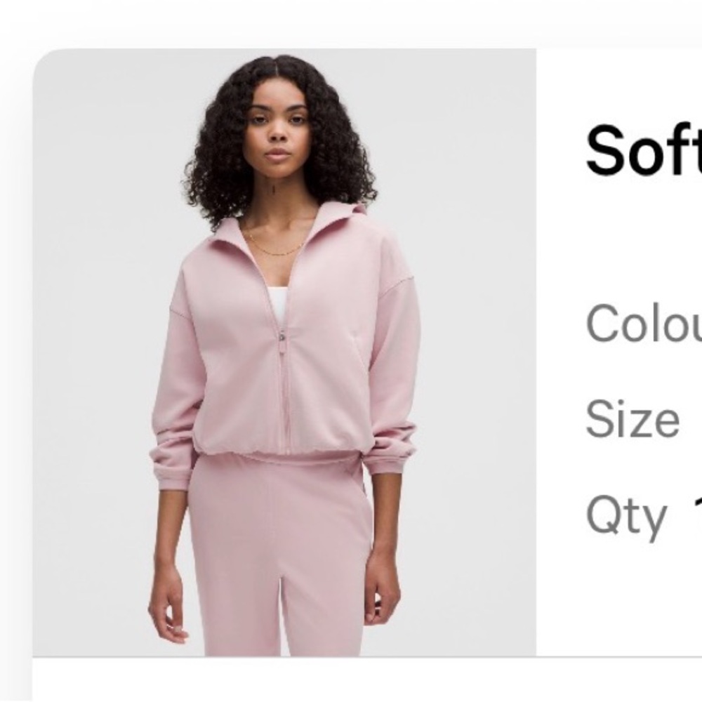 Lululemon softstreme full zip hoodie pink haze size 6